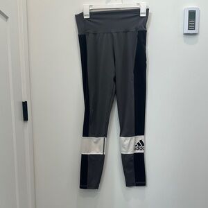 Adidas Gray and Black Leggings with Elastic Waistband
